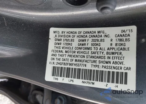 2015 Honda Civic Ex-L from USA, damaged, VIN 2HGFB2F96FH537774